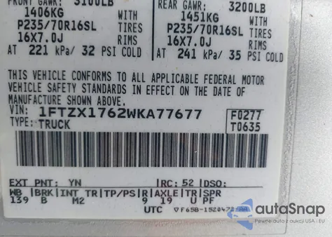 1998 Ford F-150 Lariat/Standard/Xl/Xlt from USA, damaged, VIN 1FTZX1762WKA77677